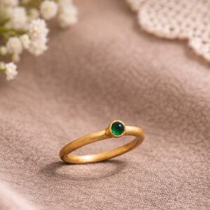 Emerald Bezel Ring Gold Tone | Minimalist Stackable | Size 6.5